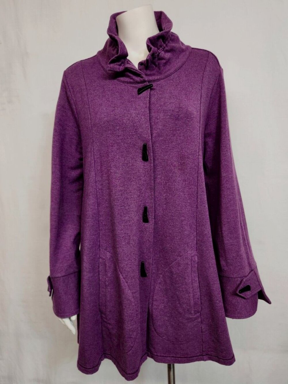 Soft Surroundings M Purple Wired Collar Toggled Buttons Parisienne Swing Jacket
